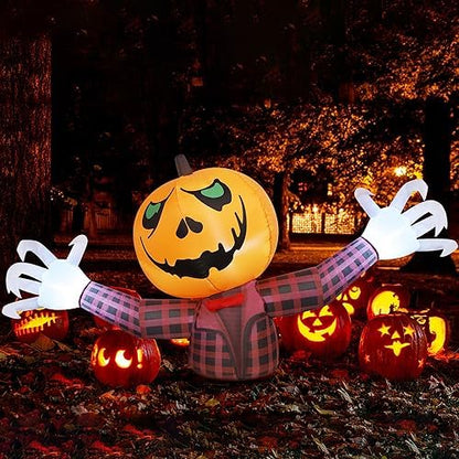 Youngfan 7FT Long Halloween Inflatable Outdoor Decorations Pumpkin Ghost