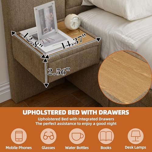queen size platform bed frame with drawers &, side view