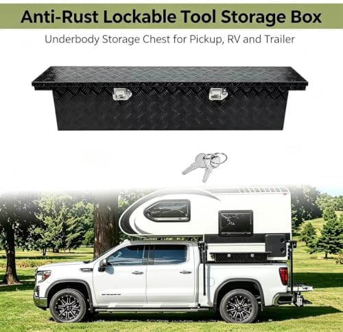 63 in aluminum truck bed tool box, crossover, close-up detail