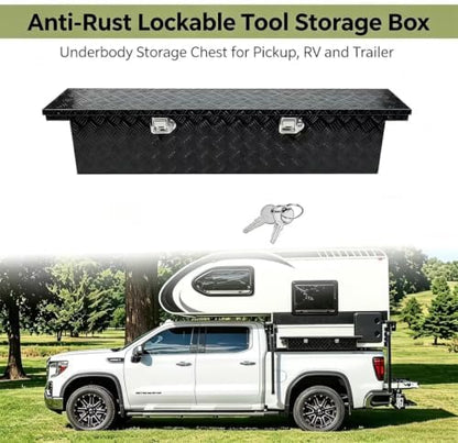 63 in aluminum truck bed tool box, crossover, close-up detail