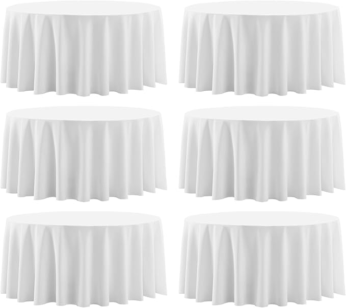 Round Tablecloth 132 Inch 6 Pack White Tablecloths Washable Decorative Linen by AOCOZHomeLifeMuseum
