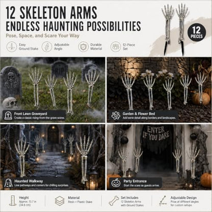 Halloween Decorations Outdoor, 12 Pcs Skeleton Arms Yard Stakes,17.7in