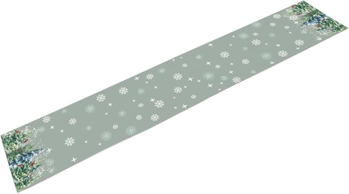 Christmas Snow Tree Table Runner, Birds Linen Farmhouse Table Runners, Merry - Image 2