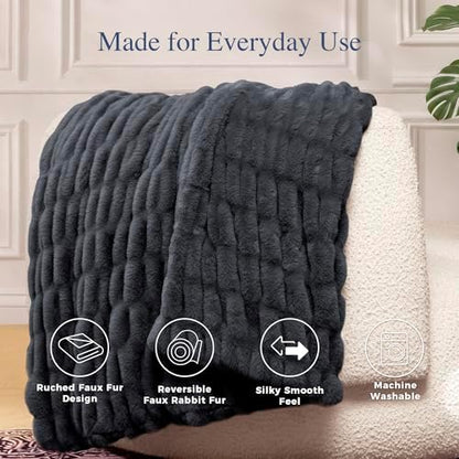 double-sided faux fur throw blanket, 1000 gsm ultra showing dimensions