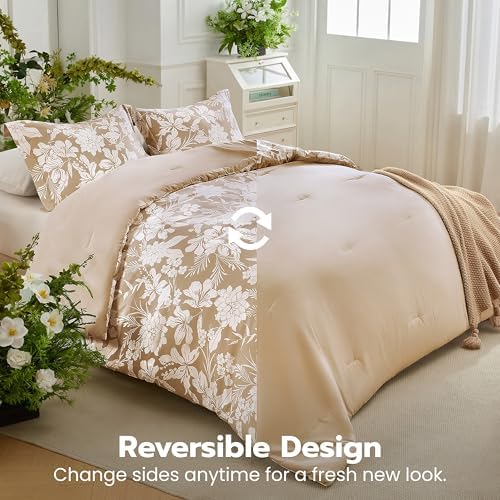 joiedomi floral queen comforter set beige bedding set, package contents