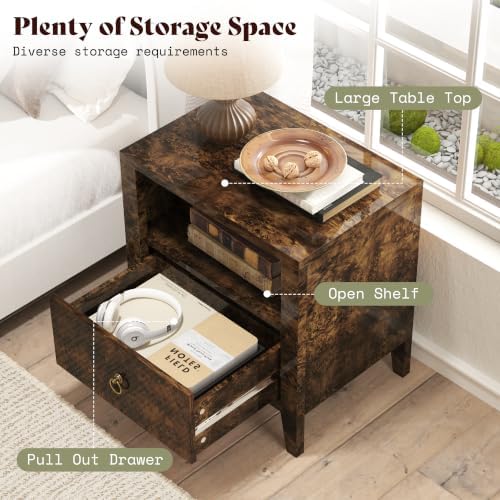 amerlife nightstand set of 2 mid century modern showing dimensions