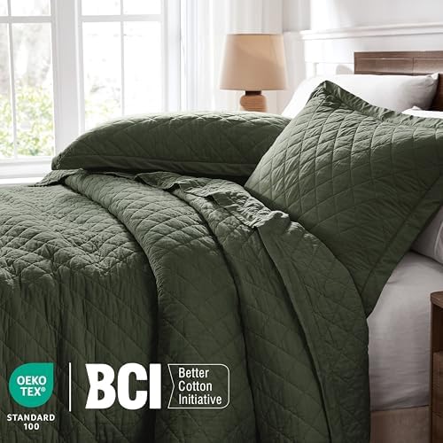 wdcozy 100% cotton quilt set, pre-washed, twin, olive, package contents