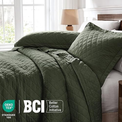 wdcozy 100% cotton quilt set, pre-washed, twin, olive, package contents