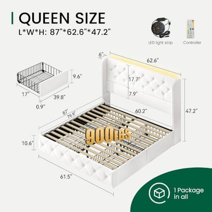 larmace queen size bed frame with led lights shown in use
