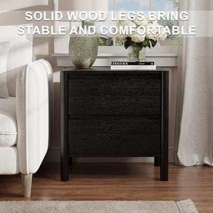 hourom 2 pcs black nightstand set for bedroom, side view