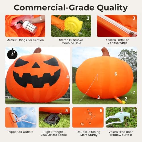 Giant 20Ft Halloween Inflatables Pumpkin Decorations with Blower, 3D Design