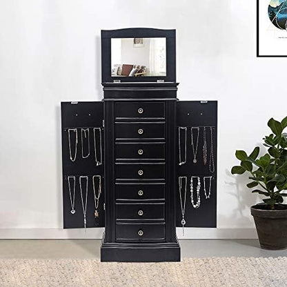 standing jewelry armoire with mirror, large jewelry cabinet, view 9