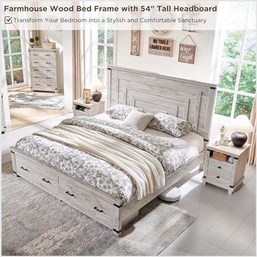 redlemon 54" farmhouse king bed frame with headboard, package contents