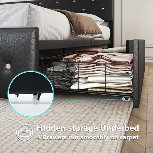 bed frame queen size with led light and, close-up detail