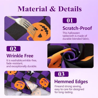 Halloween Pumpkin Checkerboard Rectangle Kitchen Tablecloth 60x120 Inch