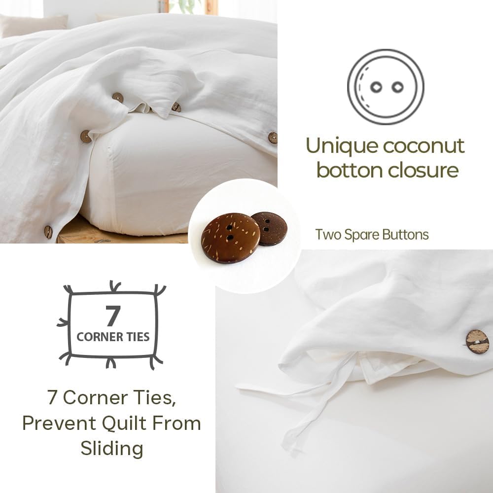 Simple&Opulence 100% Washed Linen Duvet Cover, 3 Pieces Natural Flax Fren...
