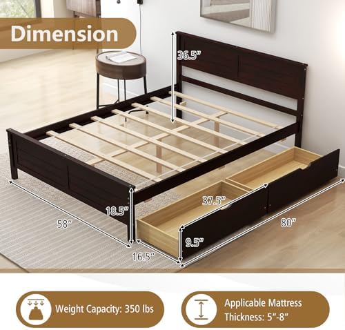 komfott full size wood bed frame with 2 shown in use
