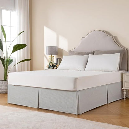 MIYE Pleated Waffle Weave Bed Skirt, Tailored Dust Ruffle 14 Inch Drop Easy Fit - Image 3