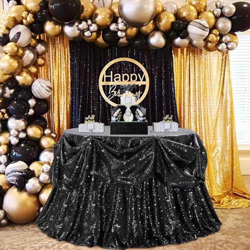 B-COOL Round Tablecloth 120 Inch Black Sequin Table Cloth Glitter Table Cover for Holiday Banquet Dining Wedding Halloween Christmas Party Decoration