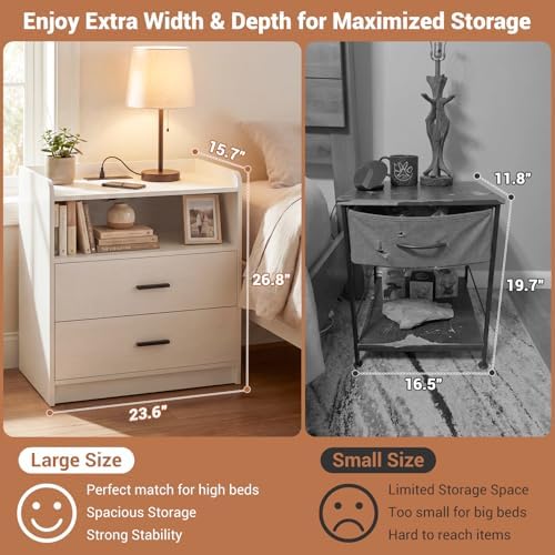 aheaplus nightstand with charging station, large 2 drawers, close-up detail
