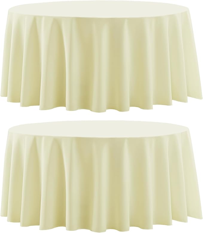 Round Tablecloth 132 Inch 2 Pack Ivory Tablecloths Washable Decorative Linen by AOCOZHomeLifeMuseum