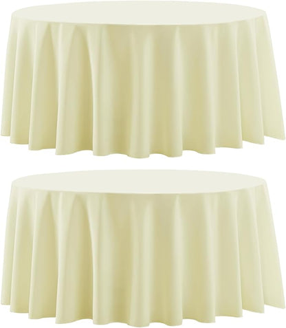 Round Tablecloth 132 Inch 2 Pack Ivory Tablecloths Washable Decorative Linen by AOCOZHomeLifeMuseum