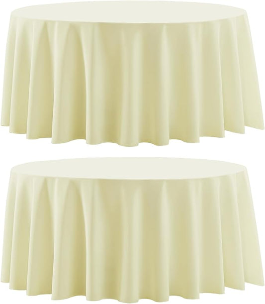 Round Tablecloth 132 Inch 2 Pack Ivory Tablecloths Washable Decorative Linen by AOCOZHomeLifeMuseum