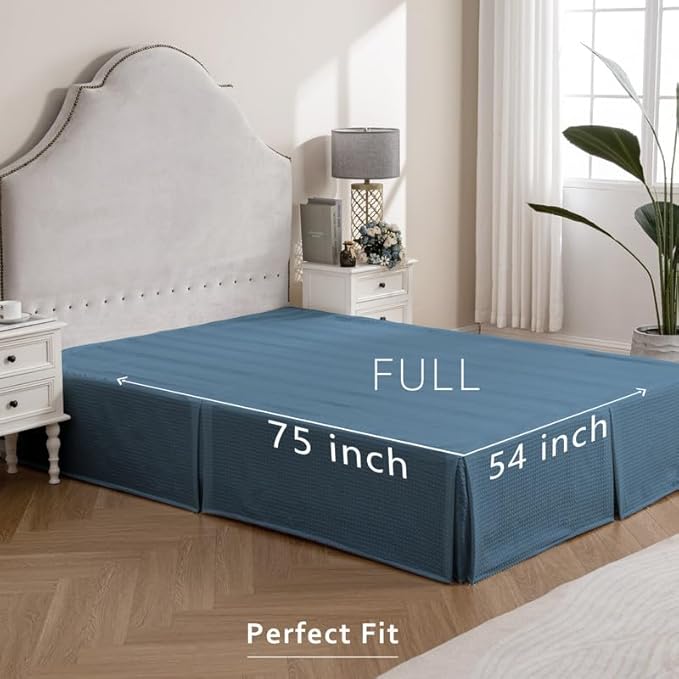 MIYE Pleated Waffle Weave Bed Skirt, Tailored Dust Ruffle 16 Inch Drop Easy Fit - Image 6