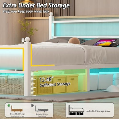 full size bed frame with headboard and footboard,white, side view