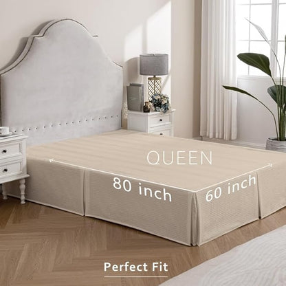 MIYE Pleated Waffle Weave Bed Skirt, Tailored Dust Ruffle 12 Inch Drop Easy Fit - Image 6