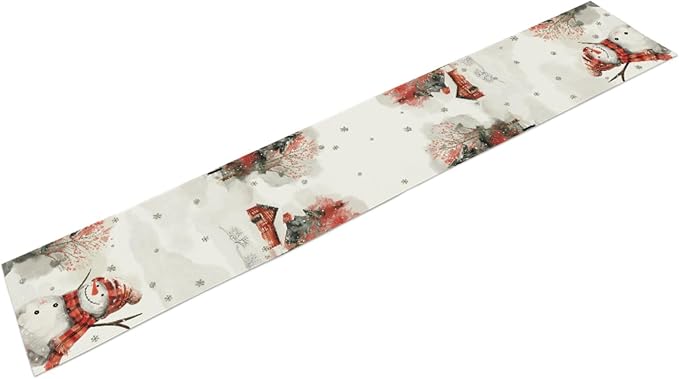 Snow Table Runner, Merry Christmas Linen Table Runner, Snowman Dining Table - Image 3