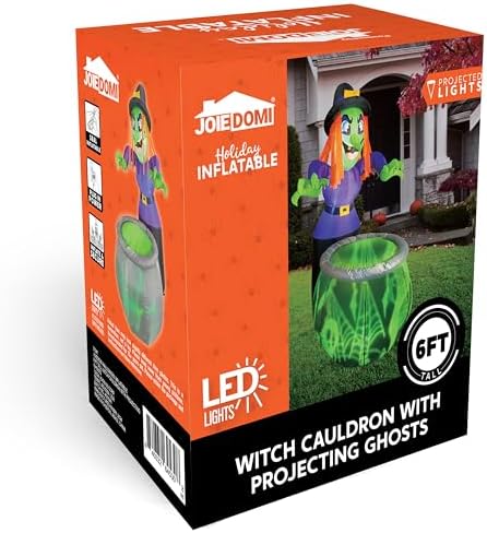 Joiedomi 6 Ft Halloween Inflatable Witch and Cauldron Decoration with Projecting Rotating Green Ghost Light, Inflatable Yard Decor Blow Up with Build-in LEDs for Halloween Party Indoor, Outdoor Decor