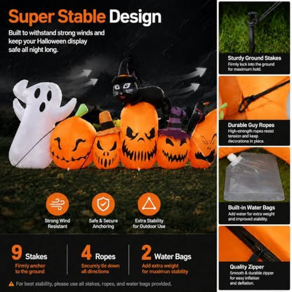 11FT Extra Wide Halloween Inflatables Pumpkins Outdoor Decorations, Blow Ups 5 PCS Pumpkins with Build-in LED Lights, Funny Yard Garden Decoration for Halloween Party Indoor Outdoor