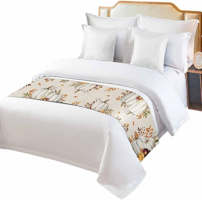 Thanksgiving Pumpkin Fall Maple Leaf Watercolor Bed Runners - Image 2