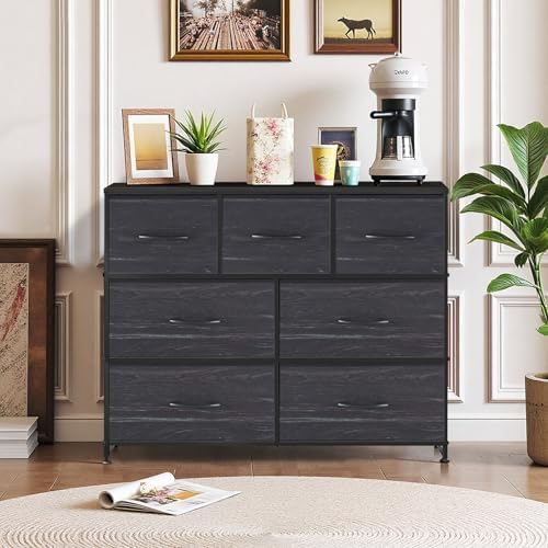 7-drawer dresser for bedroom, anti-tip wide storage organizer shown in use