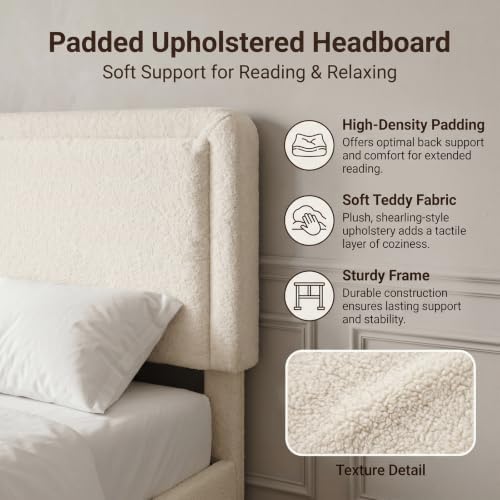 twin size cloud bed frame with adjustable headboard, side view