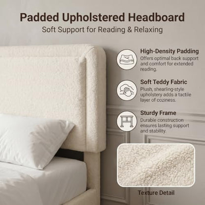 twin size cloud bed frame with adjustable headboard, side view