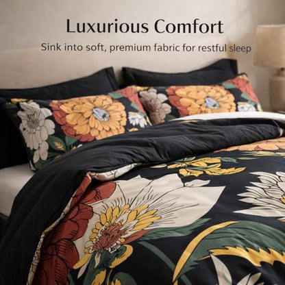 tyrot black boho floral king comforter set shown in use