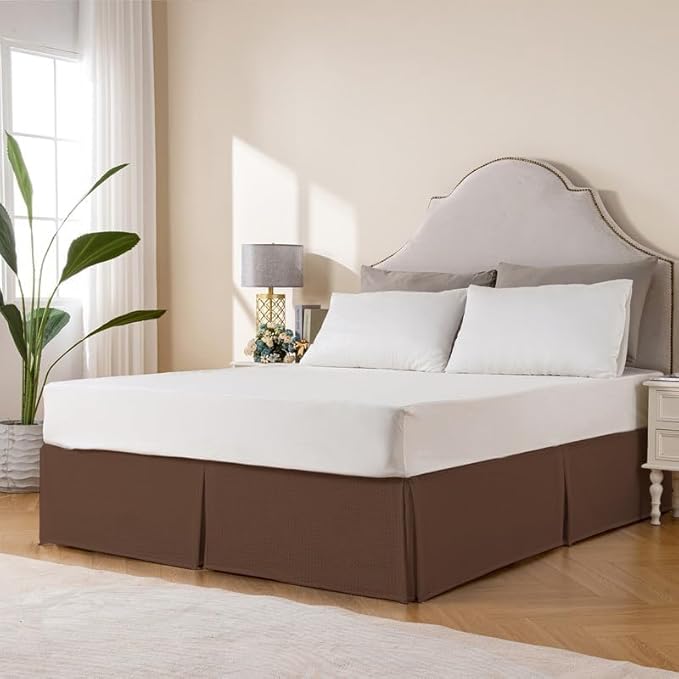 MIYE Pleated Waffle Weave Bed Skirt, Tailored Dust Ruffle 14 Inch Drop Easy Fit - Image 4