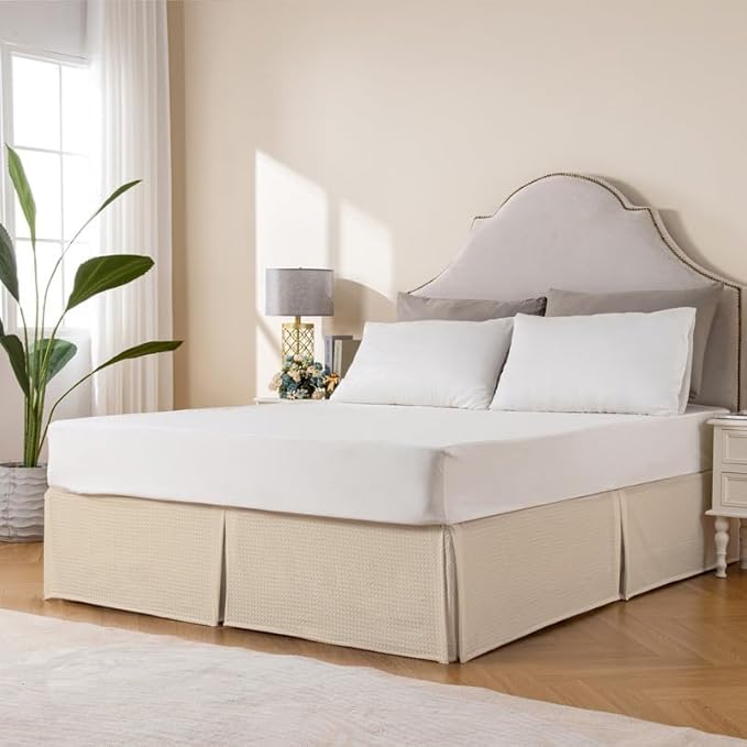 MIYE Pleated Waffle Weave Bed Skirt, Tailored Dust Ruffle 14 Inch Drop Easy Fit - Image 4