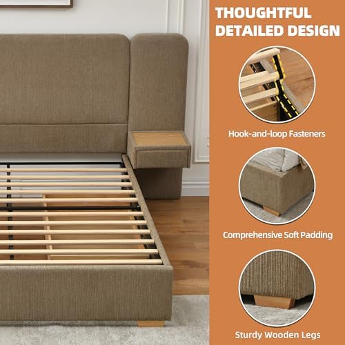 queen size platform bed frame with drawers &, front angle view