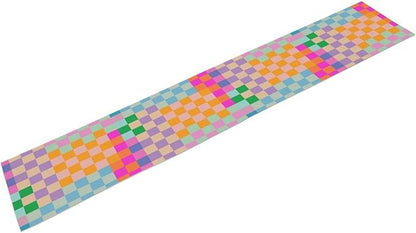 Retro Checkered Table Runner, Bright Rainbow Colorful Modern Groovy Aesthetic - Image 8