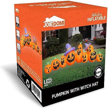 Joiedomi 12.5 FT Halloween Inflatable Pumpkin Outdoor Decorations, Blow Up Yard Decorations with Witch Hat, 9 Pcs Blow Up Pumpkin Inflatable with Built-in LEDs for Halloween Decor
