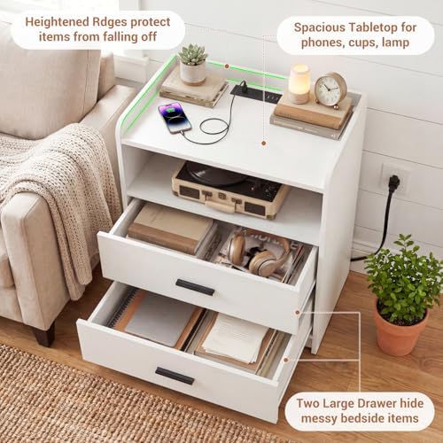 aheaplus nightstand with charging station, large 2 drawers, package contents