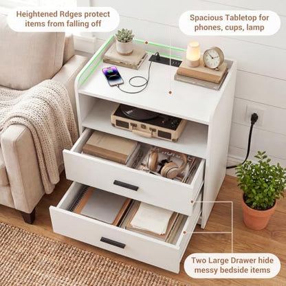 aheaplus nightstand with charging station, large 2 drawers, package contents