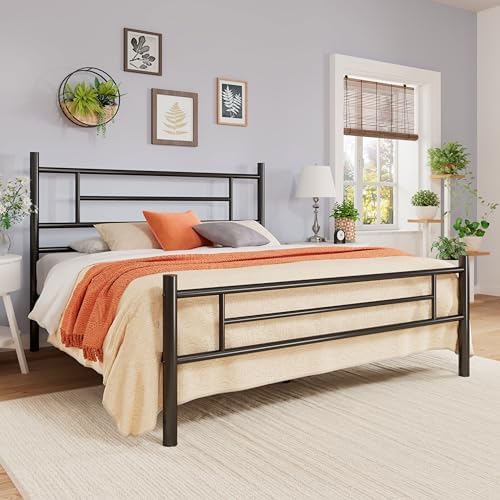 allewie full size metal bed frame with headboard, close-up detail