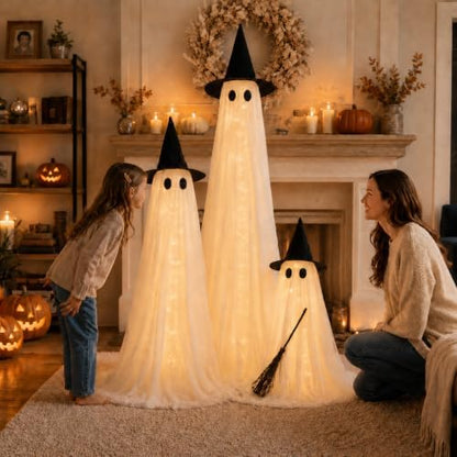 Halloween Decorations Outdoor 3 Pack Lighted Ghost-Family with Timer Remote