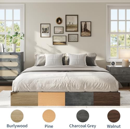 garveehome wood platform bed frame, twin bed frame on a desk or shelf