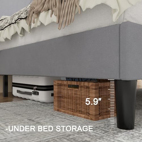 vecelo queen bed frame with upholstered wingback headboard, side view