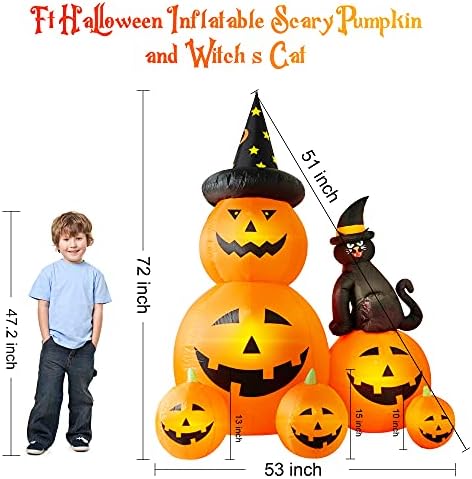 6 FT Halloween Inflatable Outdoor Decor with Ghost Pumpkin and Black Cat